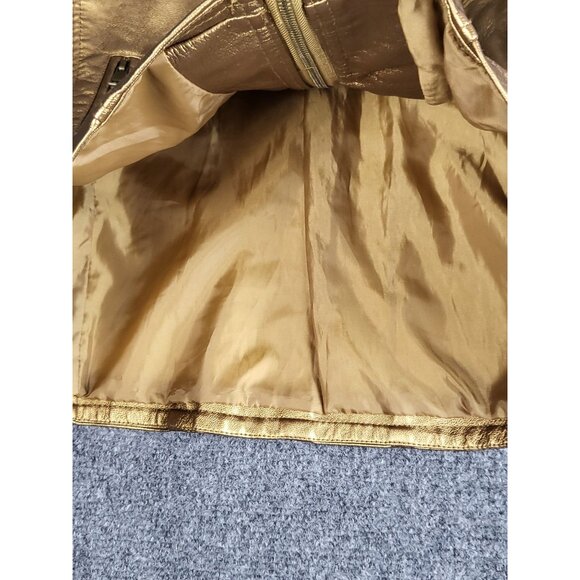 Baccini Metallic Gold Faux Leather Biker Motorcycle Bomber Jacket Women Sz M - Picture 12 of 12